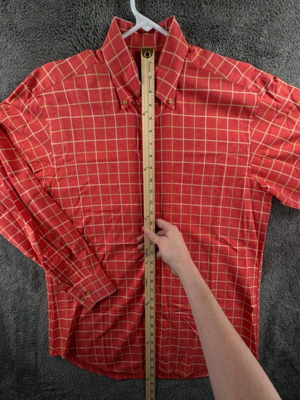 Scott Barber Medium Cotton Long Sleeve Button Up Shirt Red Check Adult Casual - Picture 3 of 14